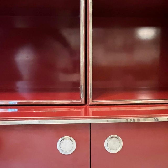 Modular Shelving Unit in Burgundy Red Lacquered Wood and Chromed Metal Frame, Italy, 1970s For Sale - Image 6 of 13