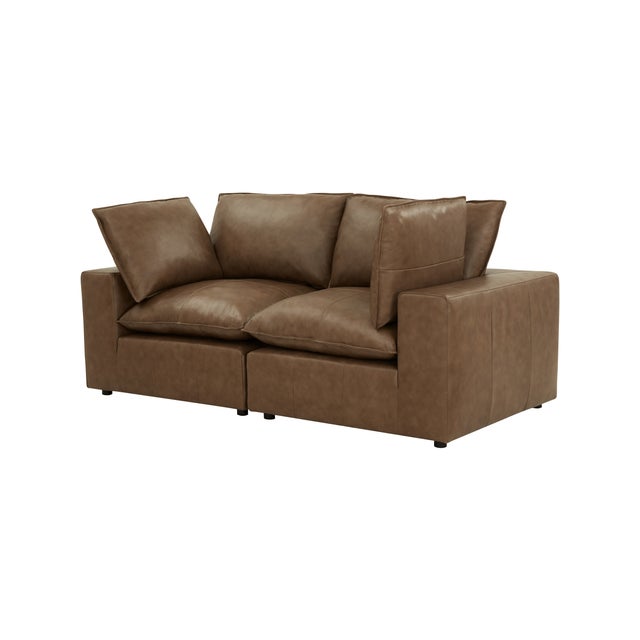 Boho Chic Cali Brown Leather Modular Loveseat For Sale - Image 3 of 8