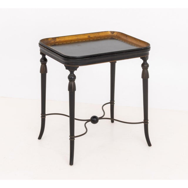 Regency Style Black With Gilt Geometric Design Lacquered Wood Tray Table For Sale - Image 10 of 12