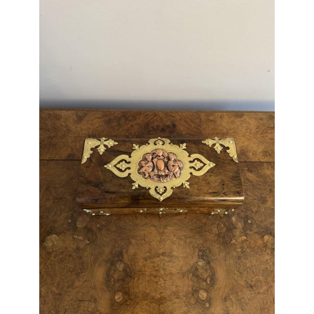 Victorian Burr Walnut and Brass Mounted Jewellery Box, 1880s For Sale - Image 4 of 8