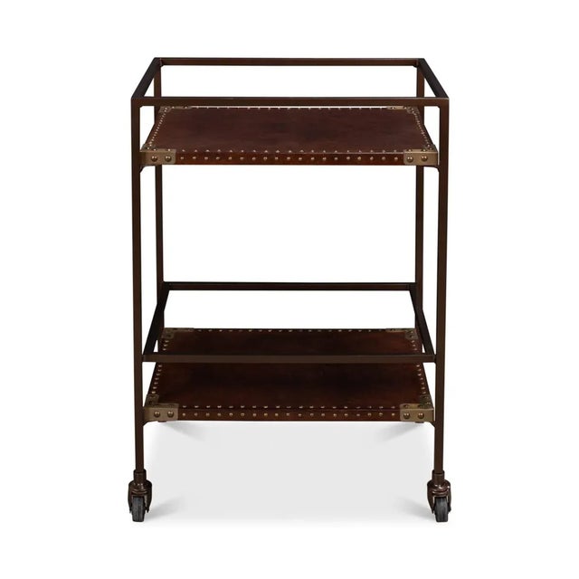 Industrial Industrial Leather Trolley Bar Cart For Sale - Image 3 of 9