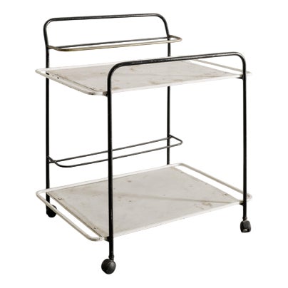 French Mid-Century Drink Serving Trolley in Black & White Metal & Brass by Mathieu Matégot, 1950s For Sale