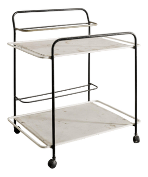 French Mid-Century Drink Serving Trolley in Black & White Metal & Brass by Mathieu Matégot, 1950s