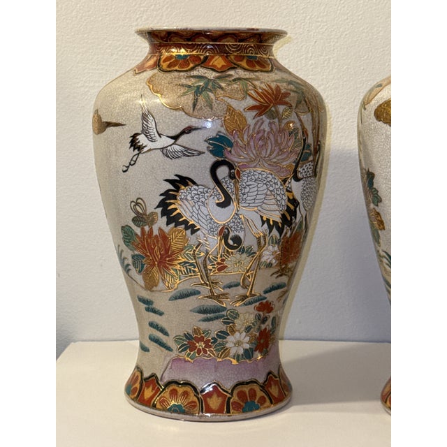 Chelsea House Inc Large Chinoiserie Vases With Cranes and Flowers - A Pair For Sale - Image 4 of 8