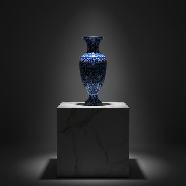 Handmade Ceramic Palace Vase (50cm) Imperial Blue Rumi Panel Pattern For Sale - Image 6 of 6