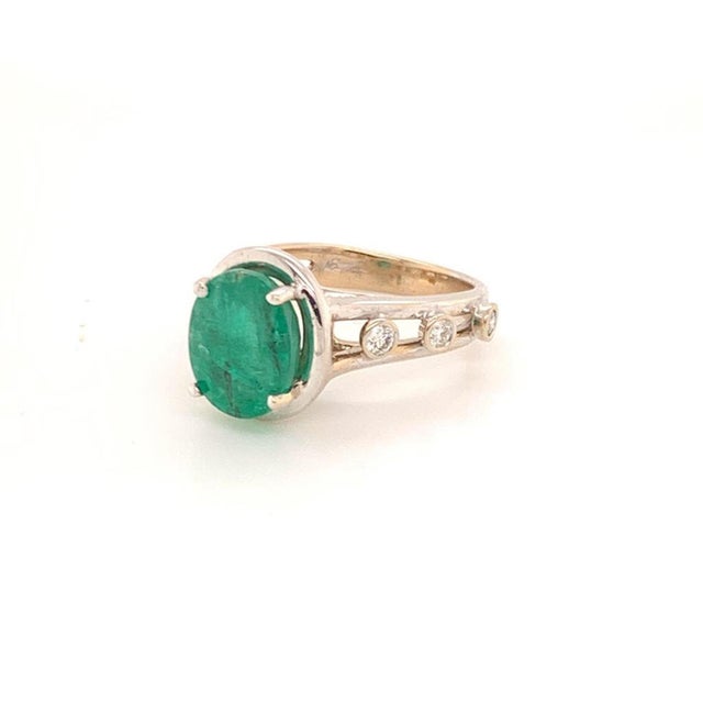Emerald Diamond Statement Ring 4.05 TCW 14k White Gold Women Certified For Sale - Image 4 of 8