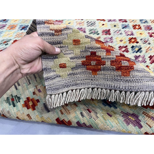 5'1" X 6'10" Multicolor Afghan Chobi Wool Flatweave Kilim Rug For Sale - Image 15 of 16