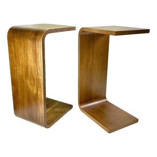 1980s Vintage Italian Style Postmodern Contemporary Teak Bentwood Drinks Table - A Pair For Sale