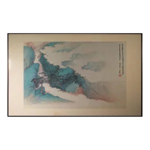 Vintage Wang Hui Peach Blossom Fishing Boat Qing Dynasty Chinese Framed Poster