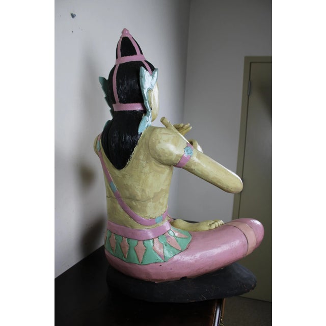 Mid 20th Century "Prince Phra Aphai" Mani Wood Carved Sculpture For Sale - Image 9 of 13