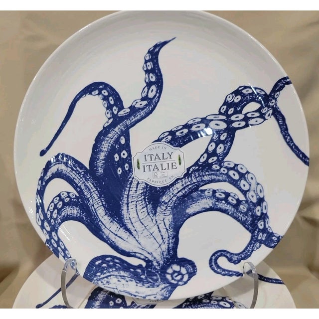 Mid-Century Modern 1990s Ceramiche Italia Blue Octopus Lucy Dinner Plates - Set of 5 For Sale - Image 3 of 4