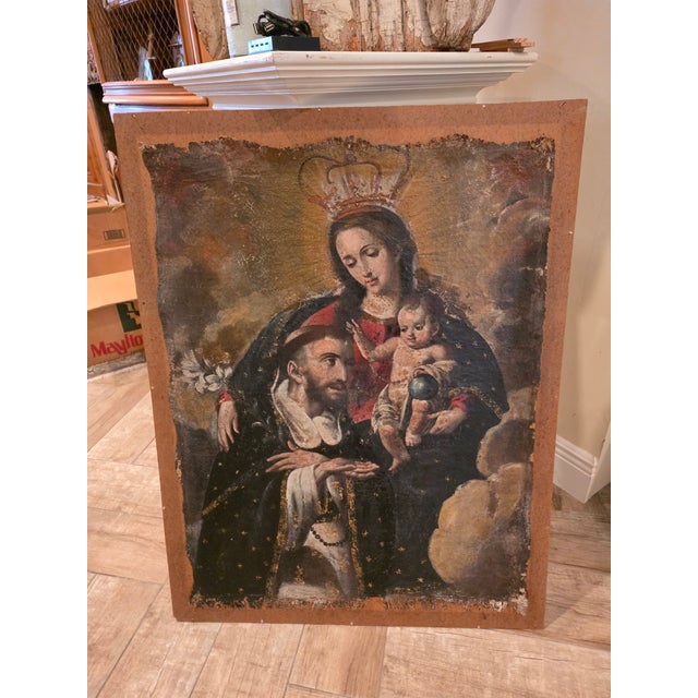 Antique Spanish Colonial Painting on Canvas Under Glass For Sale - Image 11 of 12