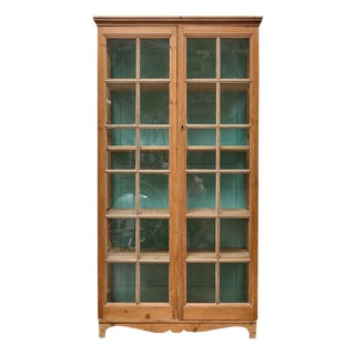 19th Century English Pine Glass Door Cabinet with Painted Interior For Sale