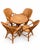 Vintage retro rattan and bamboo lounge set with 4 armchairs and 1 matching round table. Woven rattan, warm tones. Table...