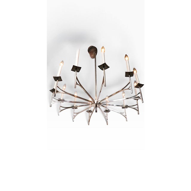 Large 12 Light Silver Plate Spoke Form Chandelier by Sciolari For Sale - Image 9 of 18