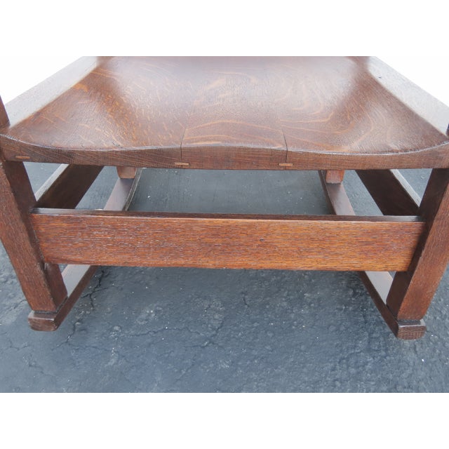 Early 1900s Art and Craft Tiger Oak Rocking Chair 6409 For Sale - Image 9 of 15