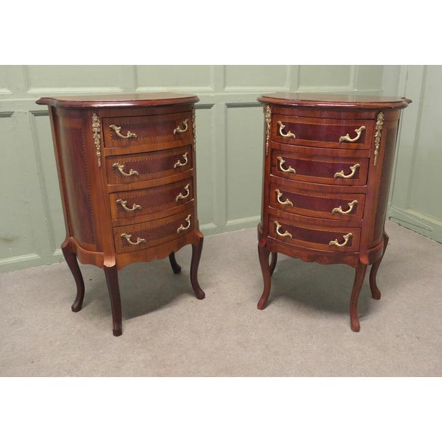 French Louis XV Style Bow Front Bedside Chests of Drawers, 1920, Set of 2 For Sale - Image 6 of 8