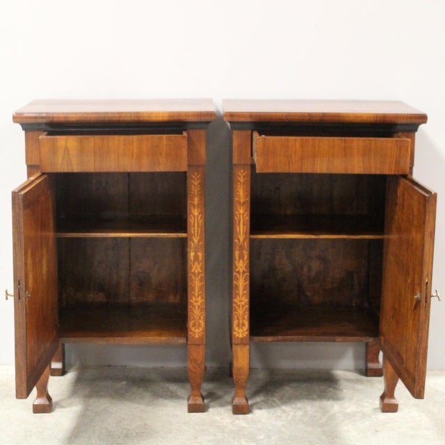 Brown Italian Empire Bedside Tables in Walnut, Set of 2 For Sale - Image 8 of 13