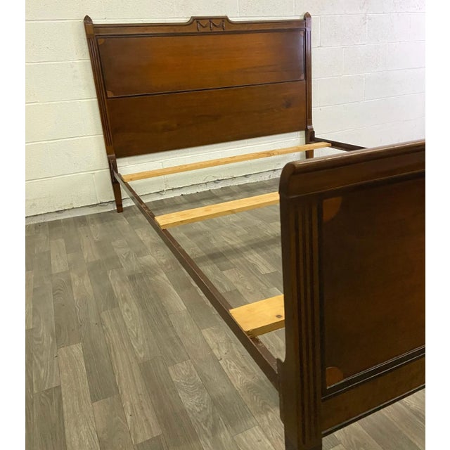 Vintage Mid Century Full Sized Sleigh Style Bed by Central Furniture Co