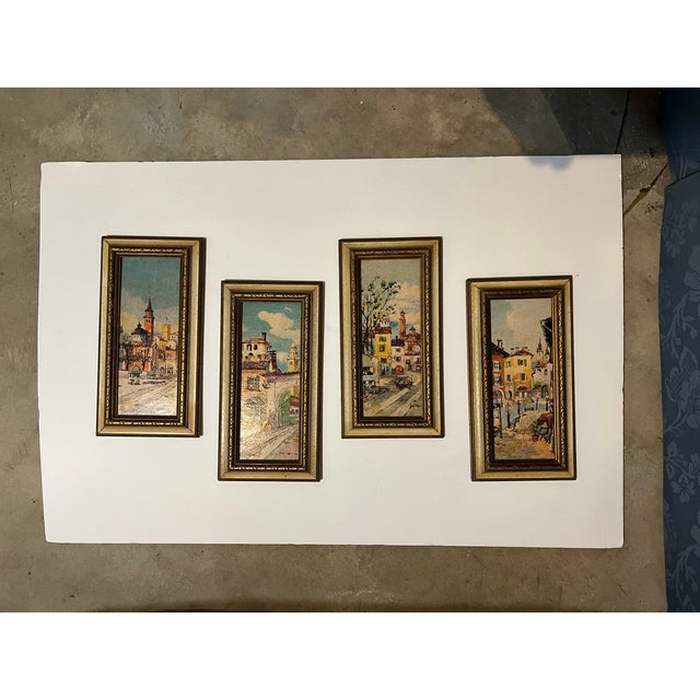 Rustic European Vintage Mid-Century European Architectural Street Scenes - Framed Miniatures - Set of 4 For Sale - Image 3 of 7