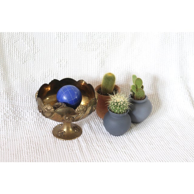 Midcentury Brass Pedestal Bowl With Lotus Flowers For Sale - Image 4 of 11