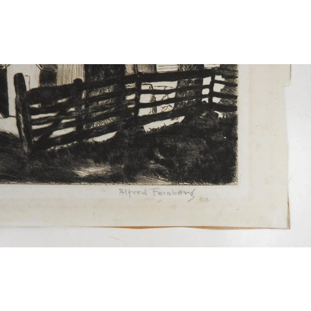 Vintage early 20th century etching on paper by Alfred Feinberg (1883 - 1970) New York. Signed in pencil along lower...
