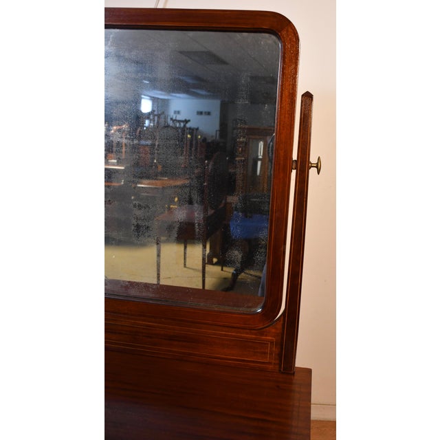 1900s English Hepplewhite Mahogany Inlaid Low & High Dressers With Mirrors Chests of Drawers For Sale - Image 4 of 18