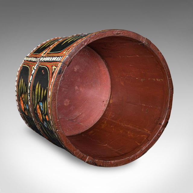Brown Vintage Storage Bin, English, Handpainted, Waste Paper Basket, Mid Century, 1960 For Sale - Image 8 of 9