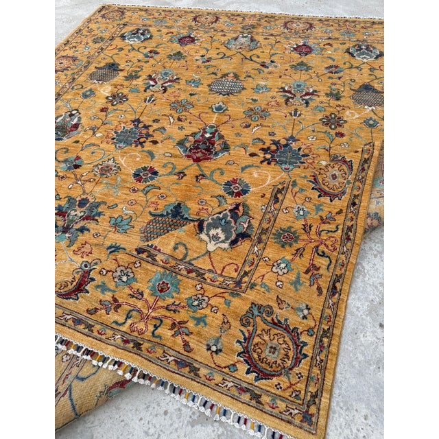 Saffron Sultanabad Design Area Rug, Hand-Knotted Wool, 8x10, Gold & Teal For Sale - Image 11 of 12