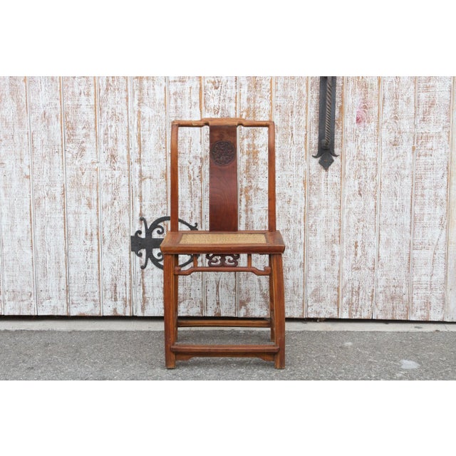 Chinese Antique Carved Elm Wood Chinese Chair For Sale - Image 3 of 13