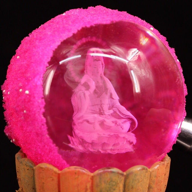 Late 19th Century Buddhist Relic Sphere With Guanyin, 1562g, Pink Crystal Ball For Sale - Image 9 of 9