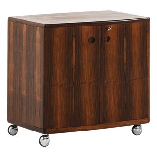 Bar Cabinet in Rosewood, Formica and Steel on Wheels attributed to Illum Wikkelsø, 1960s For Sale