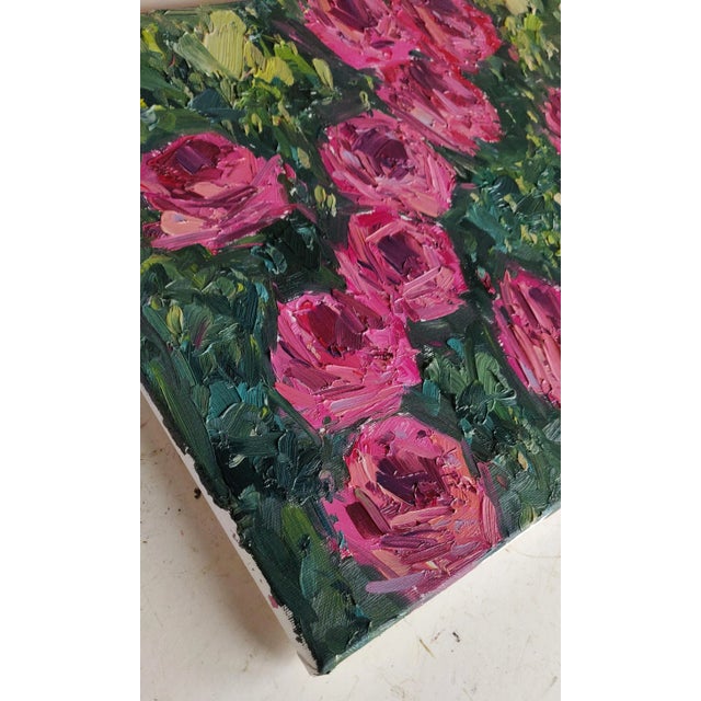 An impressionist oil painting of a pink rose shrub by UK based artist Vivek Mandalia. Frame and hang in your home. 40 x 50...