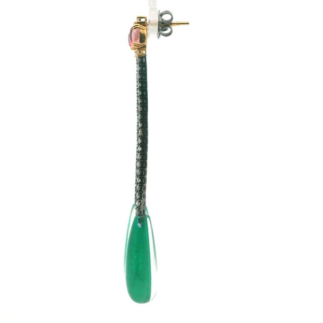 Italian 18k Two-Tone Tourmaline and Diamond Long Drop Earrings, Pair For Sale In Miami - Image 6 of 11