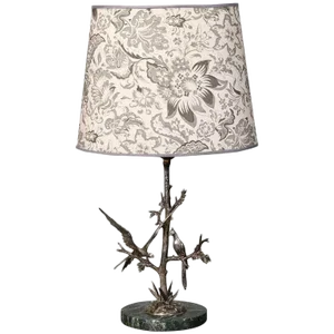 French Silver Table Lamp with Two Sculpted Birds