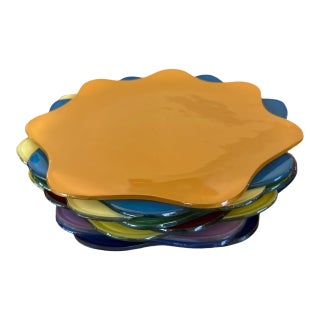 1990s Annieglass Colorful Charger Hand Formed Studio Glass Plates - Set of 9 For Sale