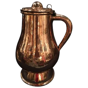 French Polished Copper Jug or Pitcher With Lid and Handle, 19th Century