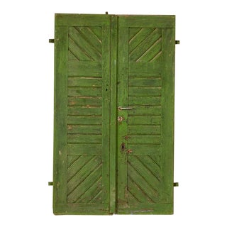 Antique Original Green Painted Doors Great Sliding Doors - a Pair For Sale