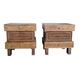 Art Deco Bedside Tables in Stained Curly Birch, Finland, 1930s, Set of 2 For Sale
