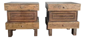 Art Deco Bedside Tables in Stained Curly Birch, Finland, 1930s, Set of 2