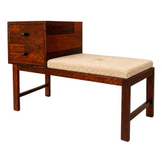 Brazilian Modern Rosewood Telephone Bench with Integrated Two-Drawer Cabinet and Shearling Cushion, Brazil, 1960s - Lot 930 For Sale