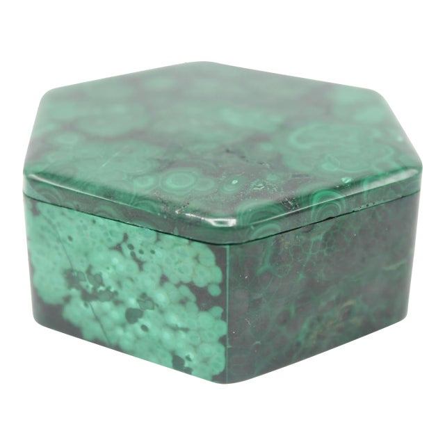 Vintage Hexagonal Genuine Malachite Box For Sale
