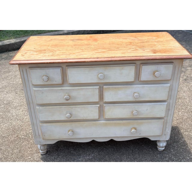 Vintage Painted Primitive Pine Chest With Natural Top For Sale - Image 4 of 8