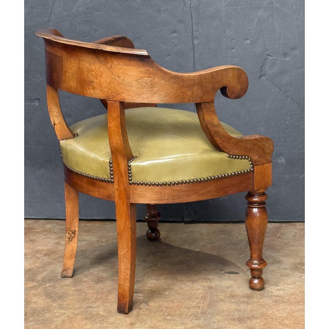 Wood Louis Philippe Desk Armchair or Fauteuil De Bureau of Leather and Turned Walnut For Sale - Image 7 of 15