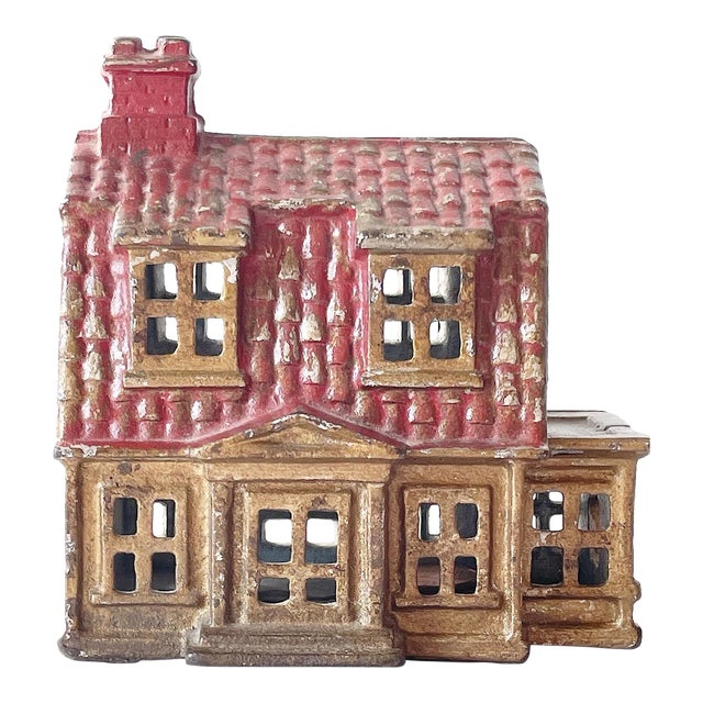 Early 20th Century Cast Iron Bank Colonial House With Side Porch Made by Ac Williams For Sale