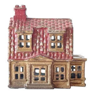 Early 20th Century Cast Iron Bank Colonial House With Side Porch Made by Ac Williams