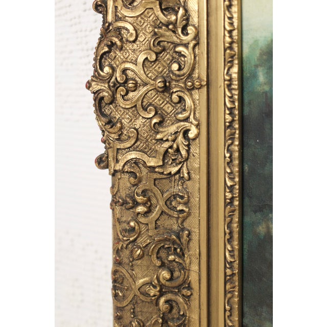 Large Antique Landscape Oil Painting in an Ornate Gold Frame From the 19th Century For Sale - Image 13 of 16