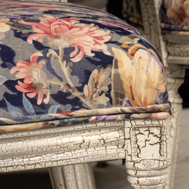 1980s 1980s French Style Shabby Chic Dining Chairs Floral Upholstery Distressed Crackle Finish - Set of 4 For Sale - Image 5 of 18