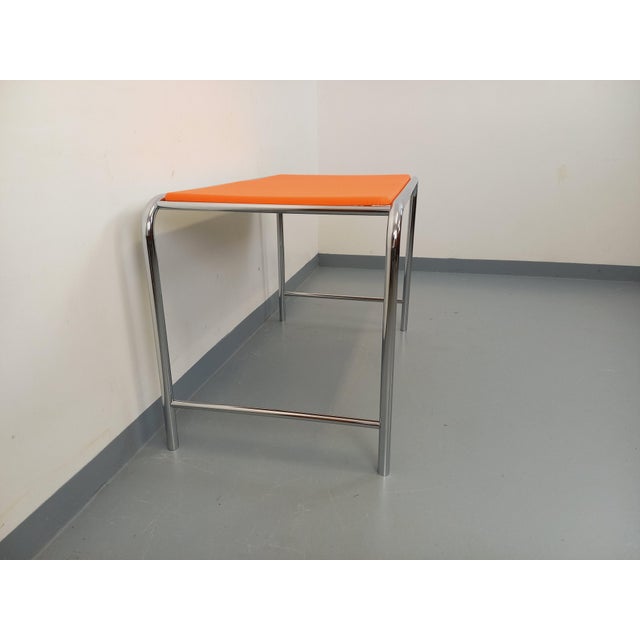 Vintage Desk in Orange Imitation Leather and Chrome, 1970s For Sale - Image 6 of 14