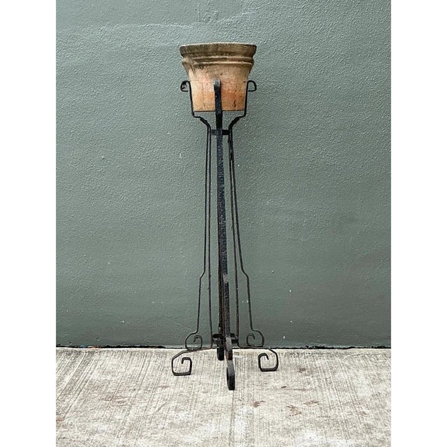 Black Vintage Hammered Iron and Wells Cement Planter Stand For Sale - Image 8 of 13